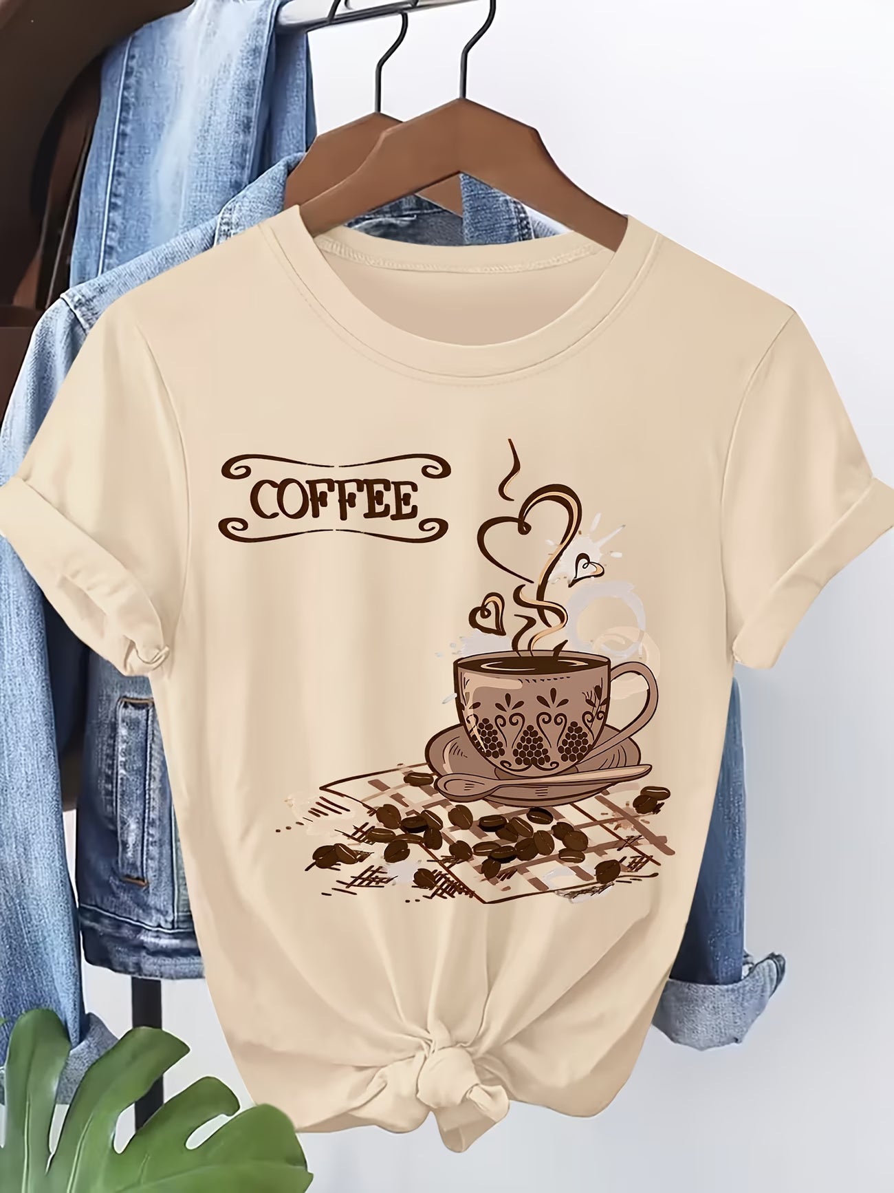Women's Short-Sleeve T-Shirt – Vintage Coffee Cup Heart Print