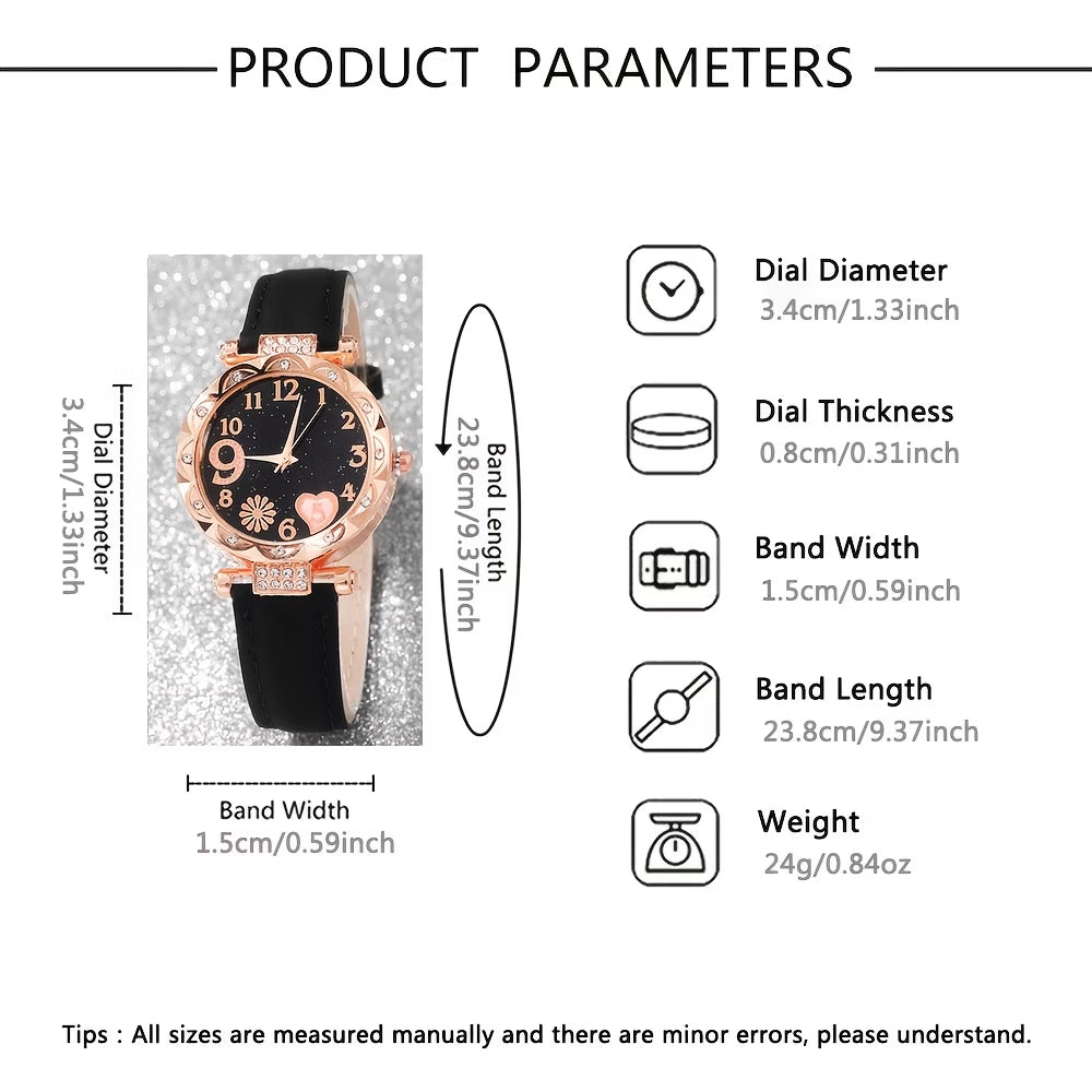 2pcs Women's Heart-Shaped Quartz Watch & Bracelet Set