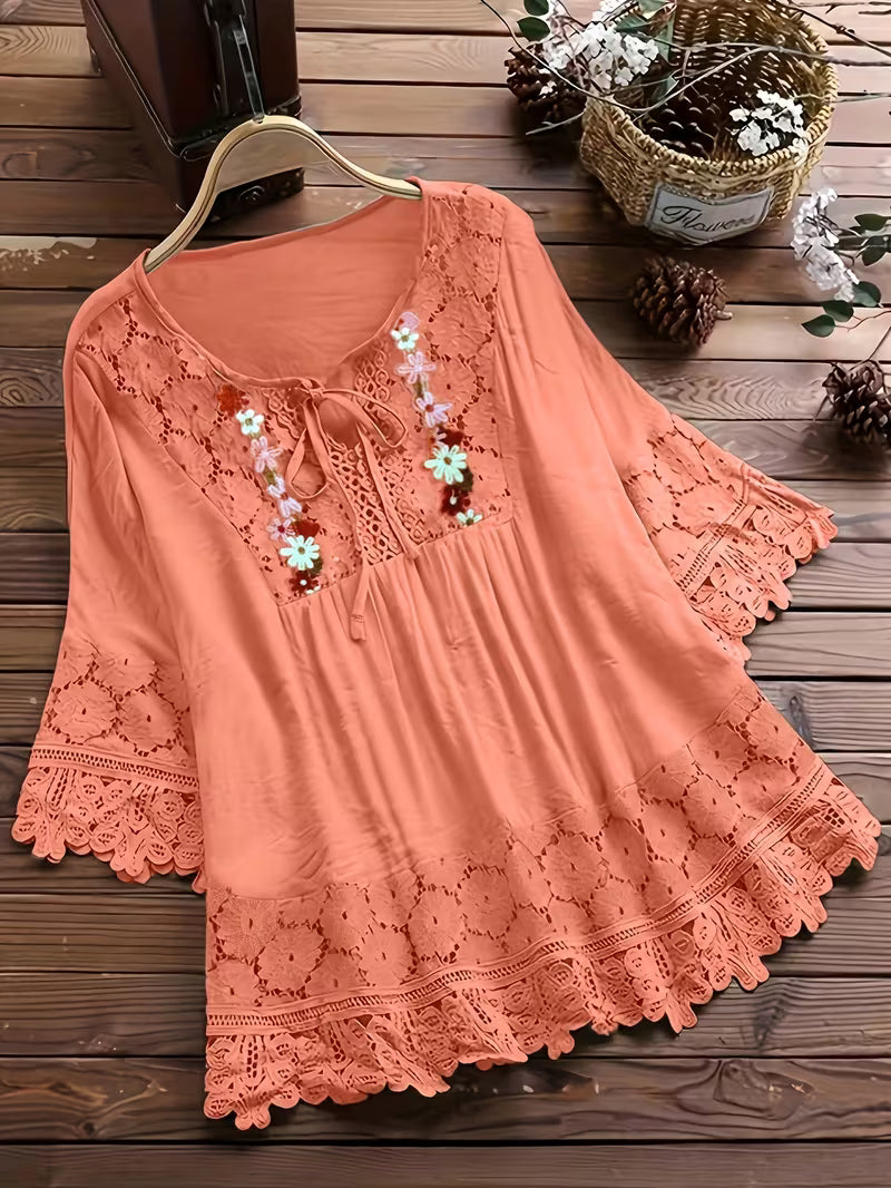 Lace Patchwork Long Sleeve Women's Shirt
