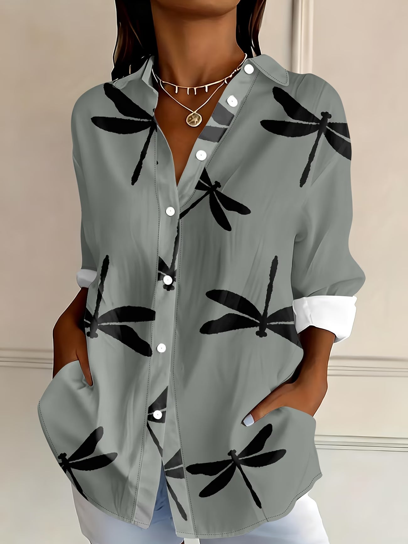 Dragonfly Print Relaxed Fit Shirt