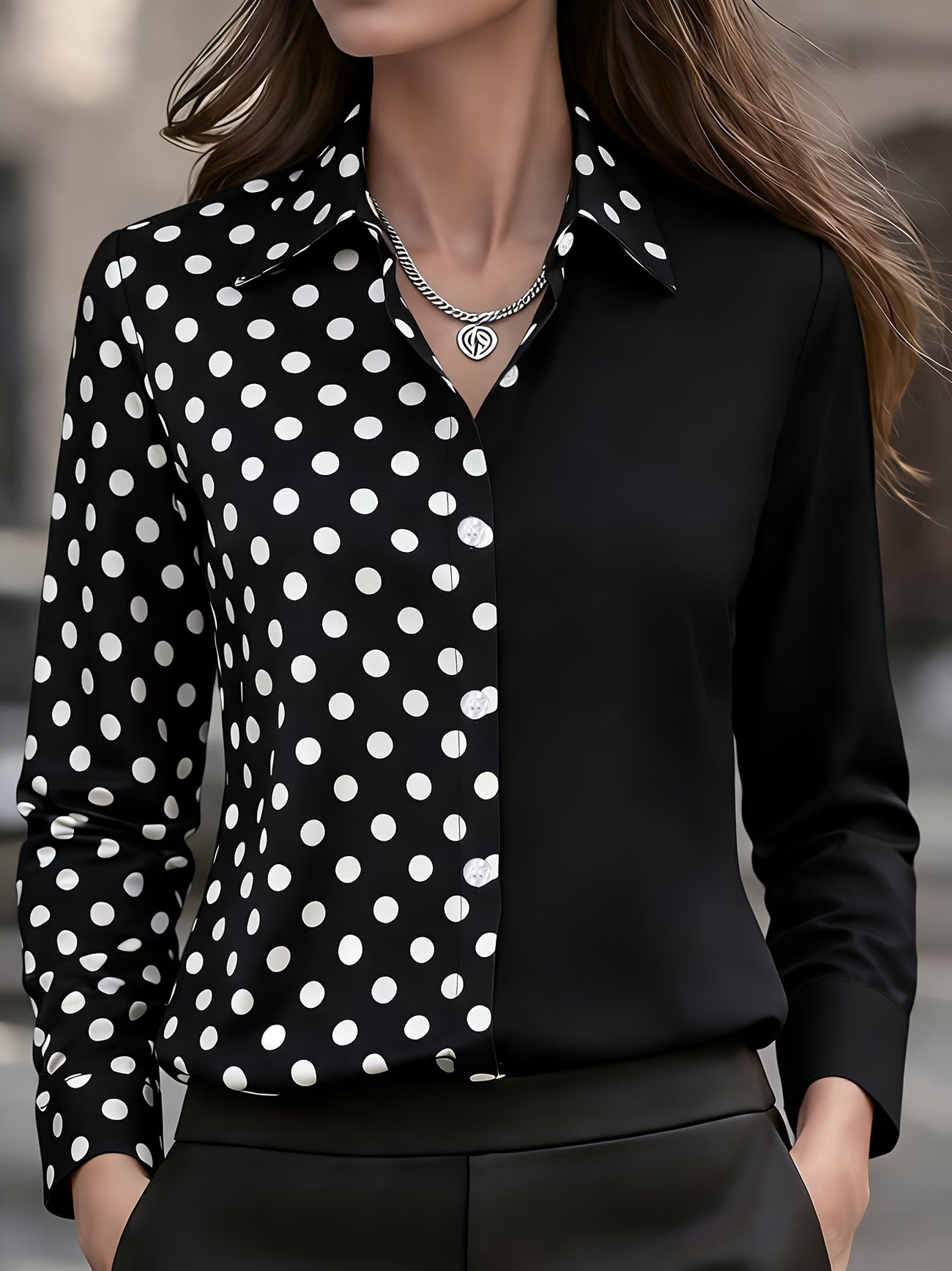 Women's Polka Dot Patchwork Shirt