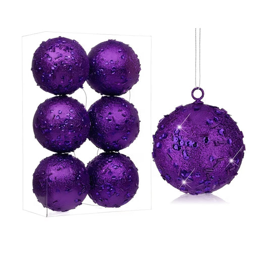 Purple Shatterproof Christmas Ball Ornaments - 6pcs, 8cm Tree Decorations