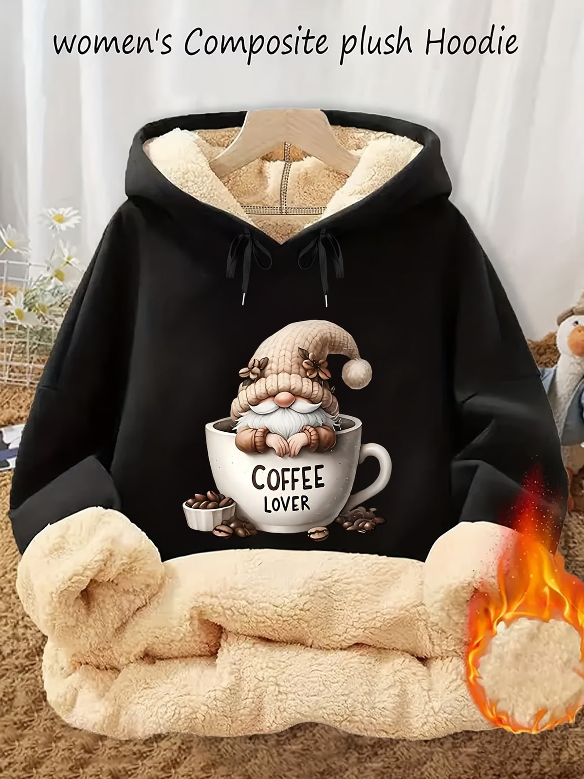 Women's Fleece-Lined Hoodie with Drawstring & Pockets