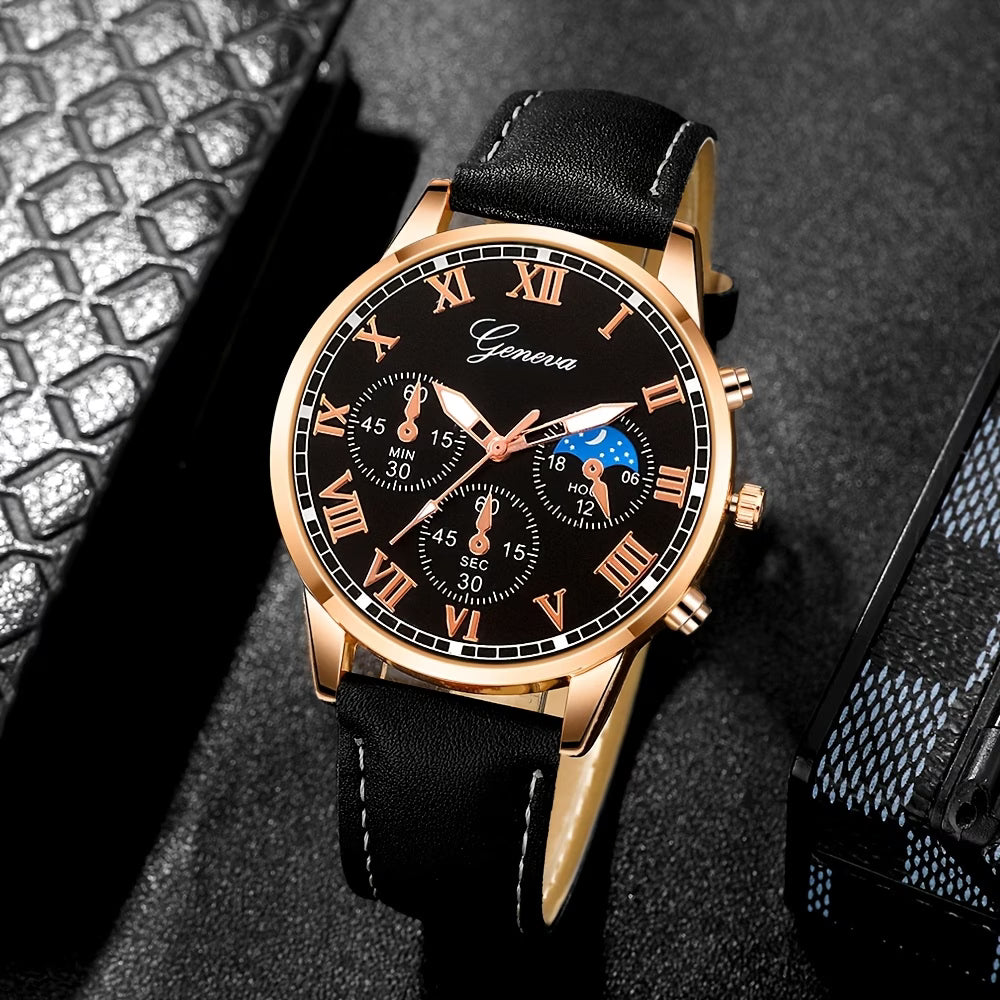 Men's Cool Faux Leather Quartz Watch