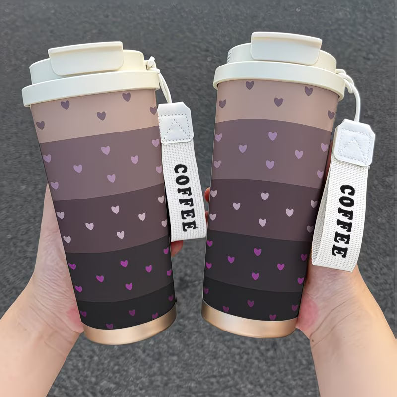 18Oz Stainless Steel Insulated Travel Mug Featuring a Purple Gradient Heart Design