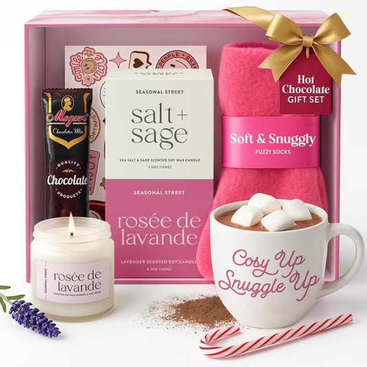 Gift Box with Socks, Mug, Candle, Hot Chocolate Sachet & Best Wishes Card