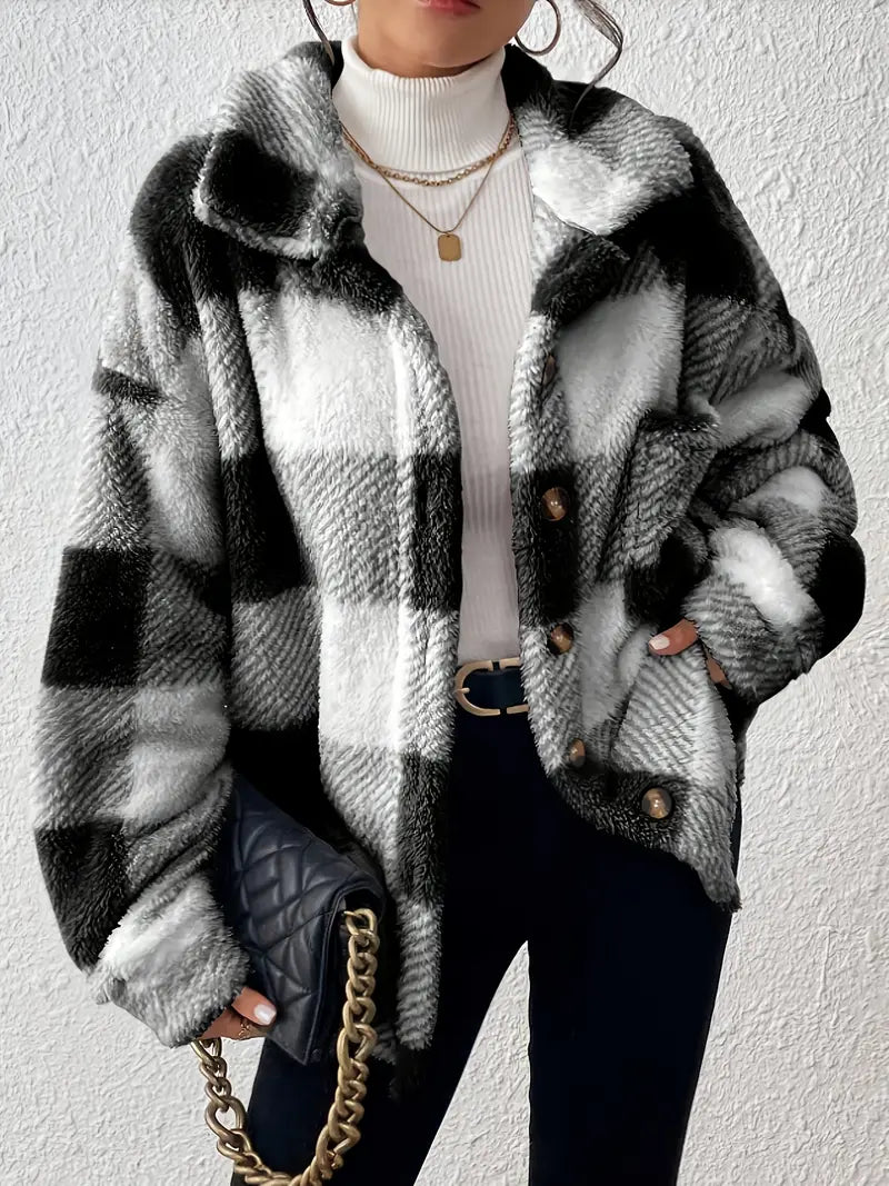 Women'S Elegant Plaid Fleece Jacket