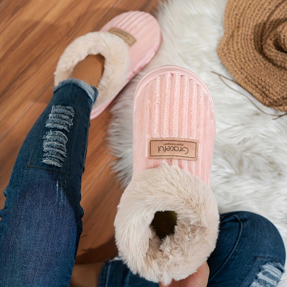 Women's Winter Cosy Indoor Slippers – Thick Sole & Soft Wrap-Around Heel