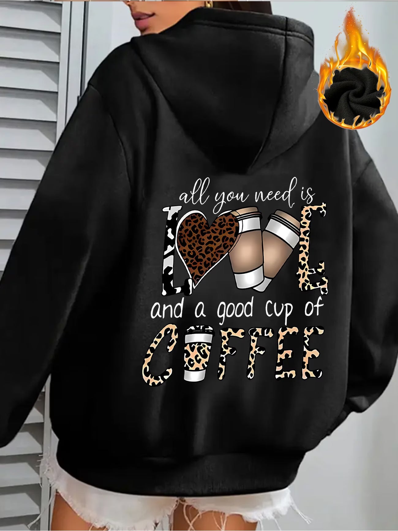 Women's Coffee Leopard Print Hooded Sweatshirt