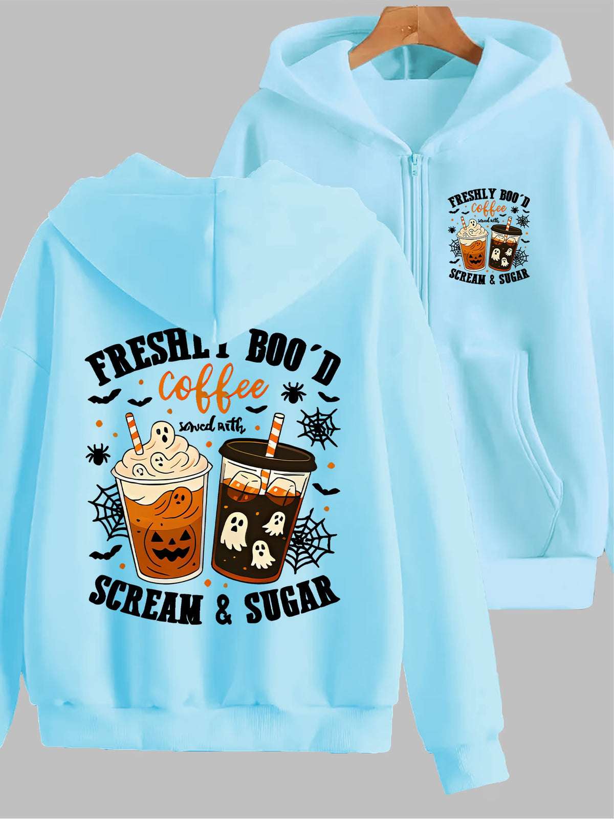 Halloween Fun Pattern Print Y2K Zip-Up Hoodie | Loose Casual Outerwear