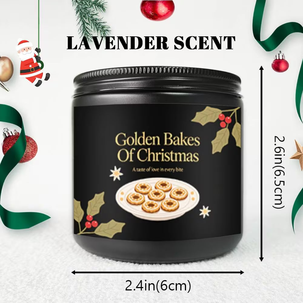 Lavender Scented Candle | Golden Bakes of Christmas Cookie Plate & Holly Star Design