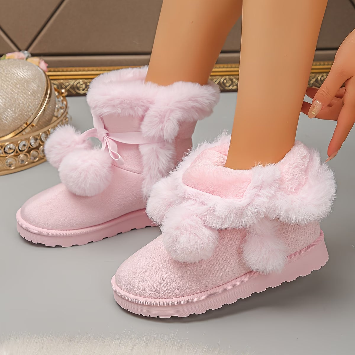 Women's Warm Fleece-Lined Ankle Boots – Non-Slip Flat Heel Slip-On