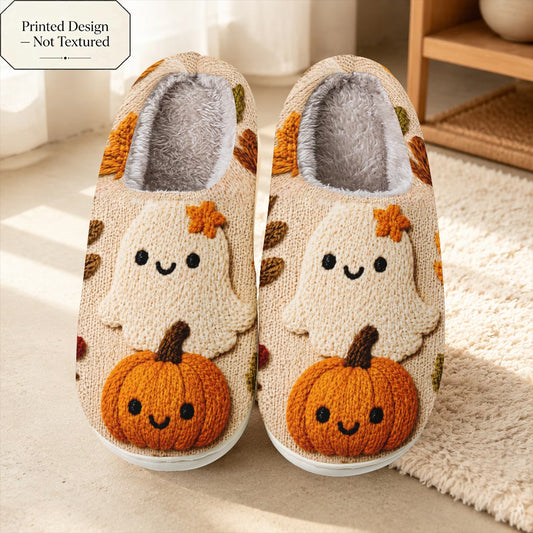 Cartoon Pumpkin & Autumn Leaf Pattern Slippers