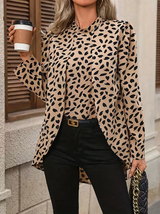 Allover Print Mock Neck Blouse