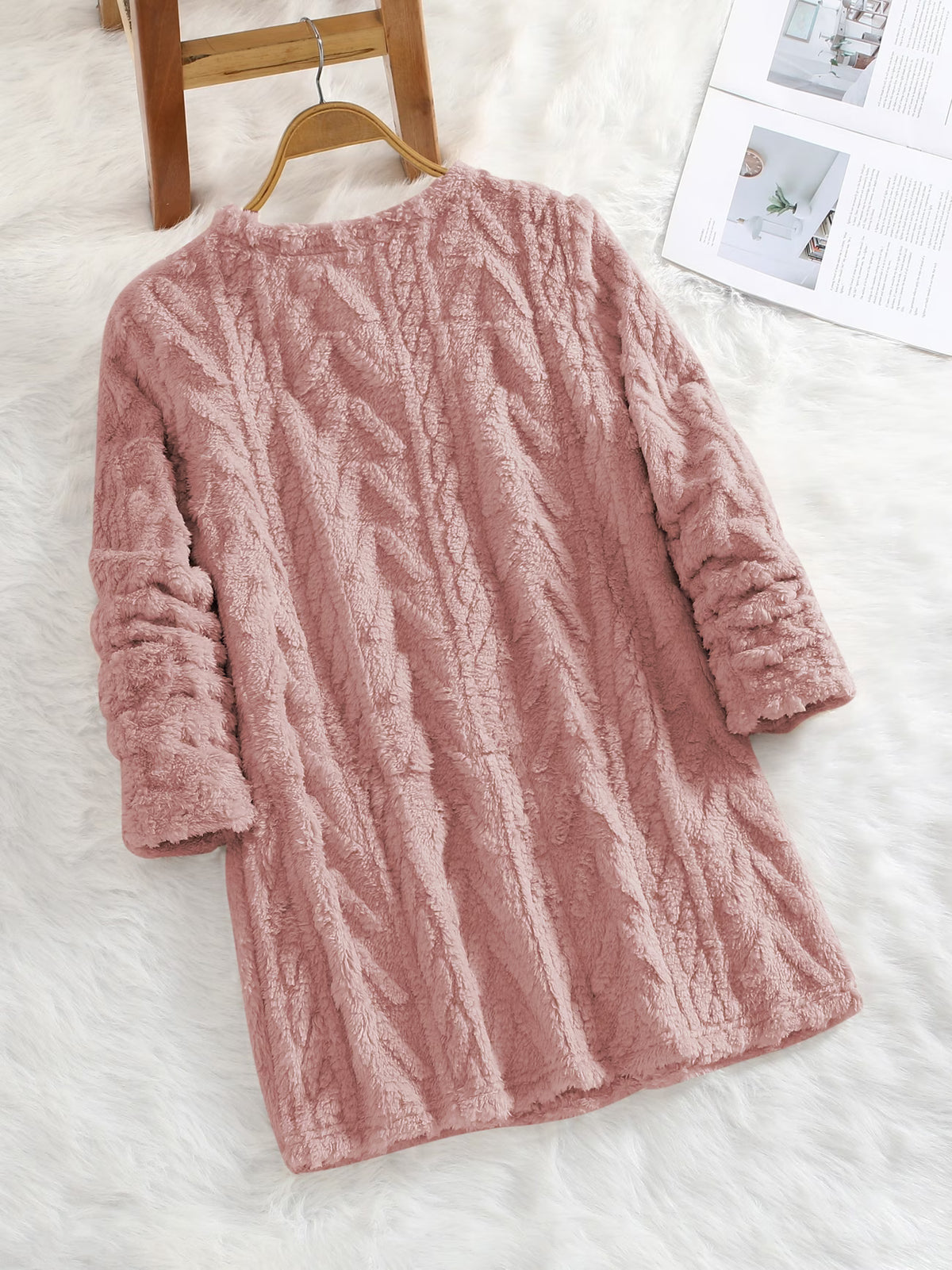 Women's Teddy Jacquard Plush Hoodie with Pockets