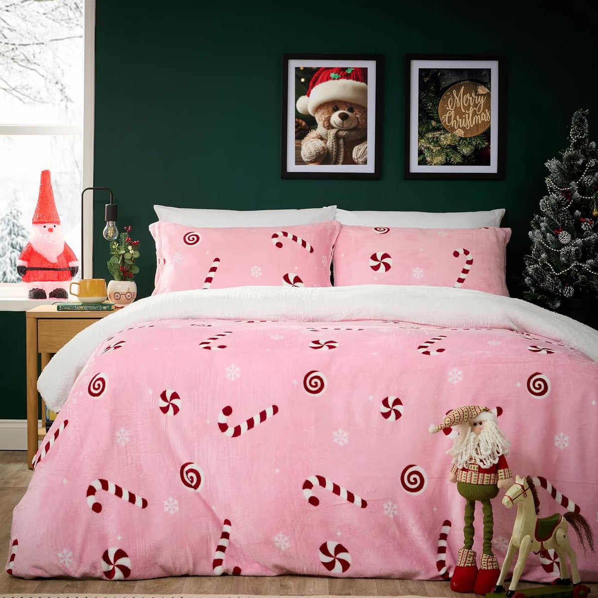 Teddy Fleece Duvet Cover Set – Candy Cane & Pink Bow Designs