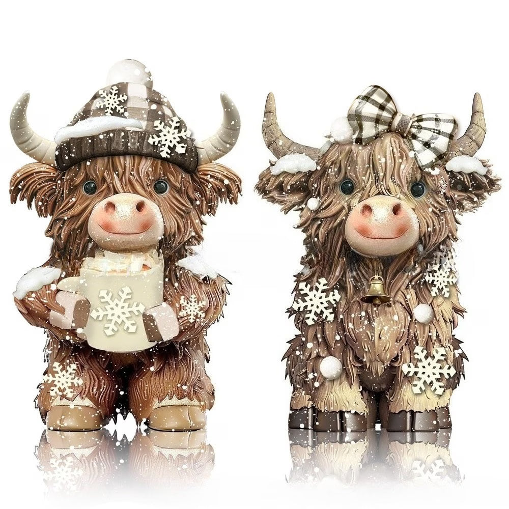 2pcs Winter Snowflake Highland Cow Ornaments