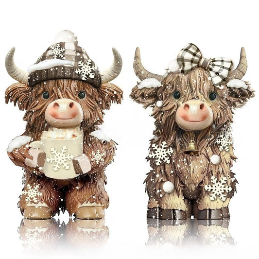 2pcs Winter Snowflake Highland Cow Ornaments