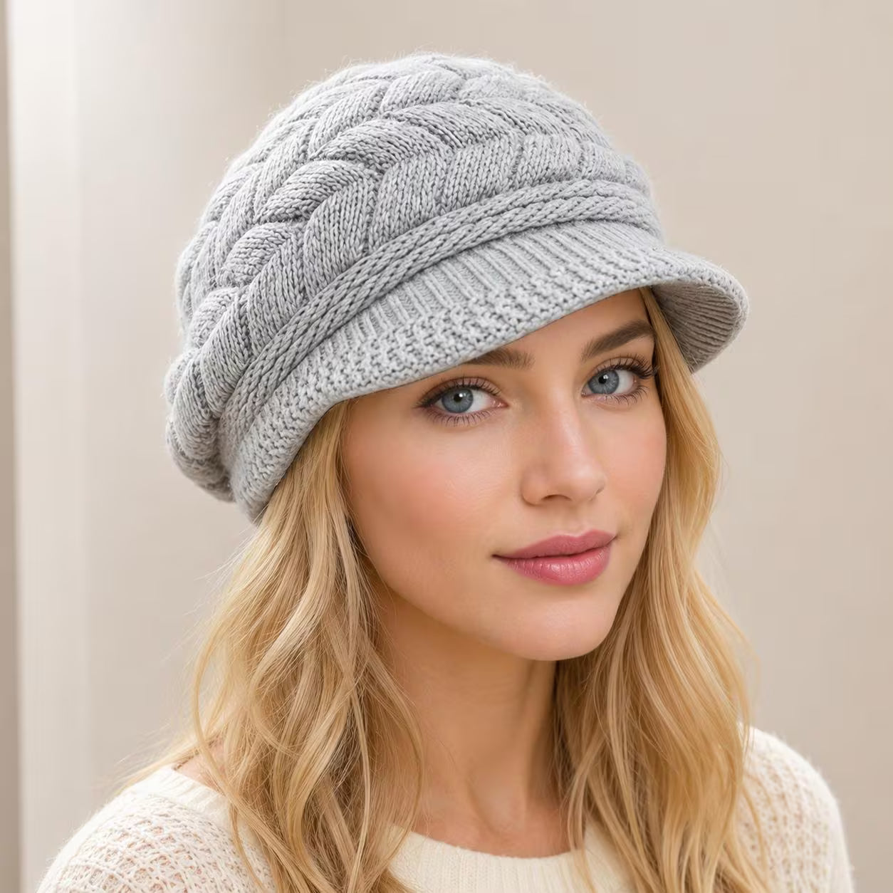 Women's Brim Scarf Beanie – Jacquard Weave Retro Beret Hat