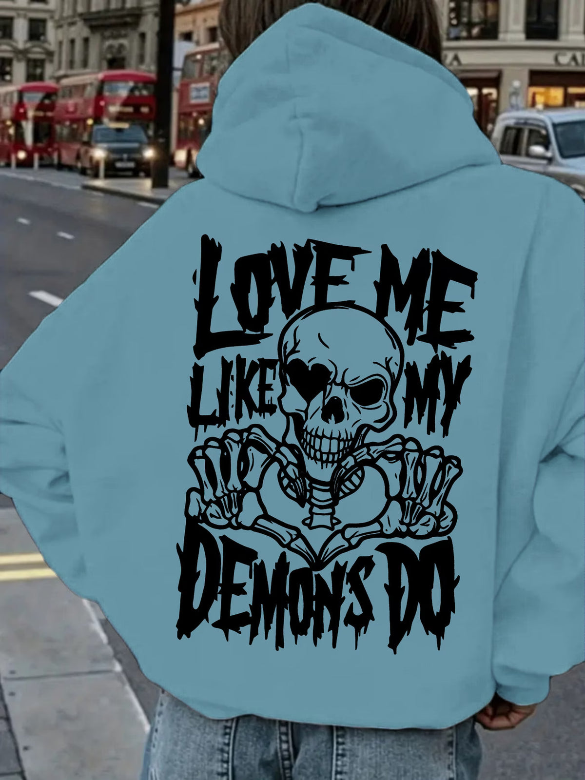 "Love Me Like My Demon" Skull Print Hoodie