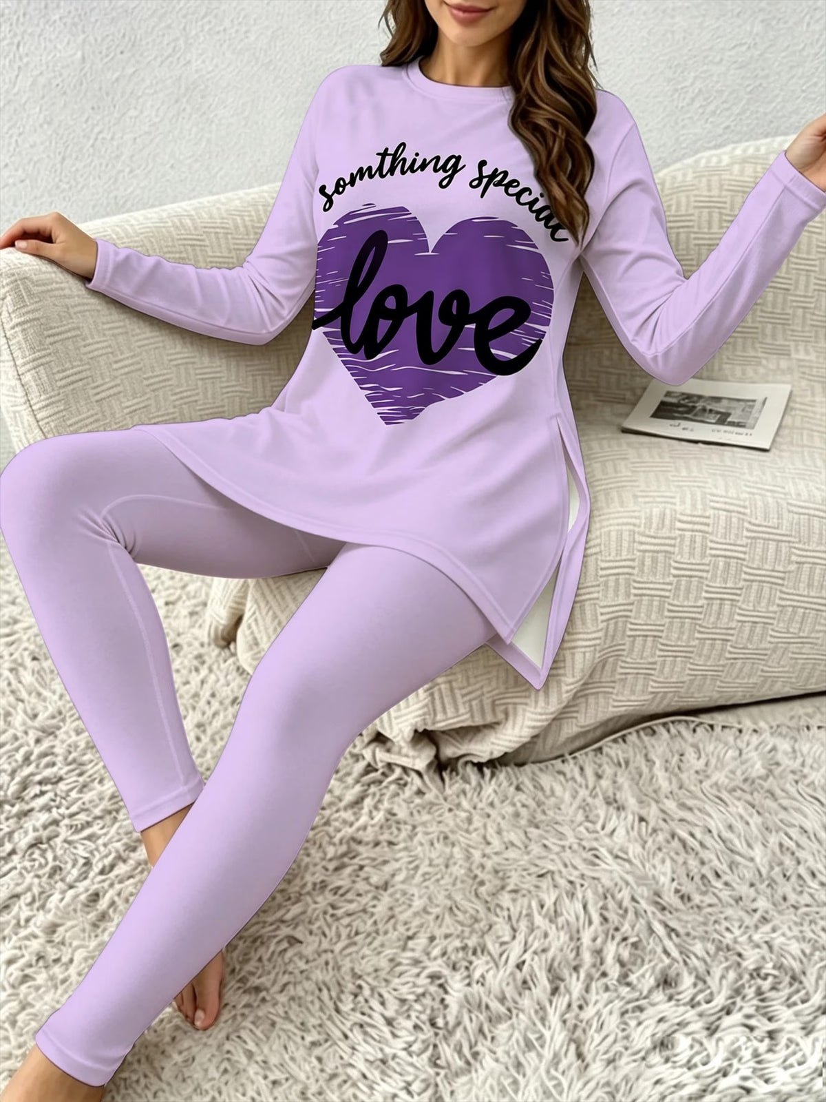 Women's Purple Heart Love Print Loungewear Set