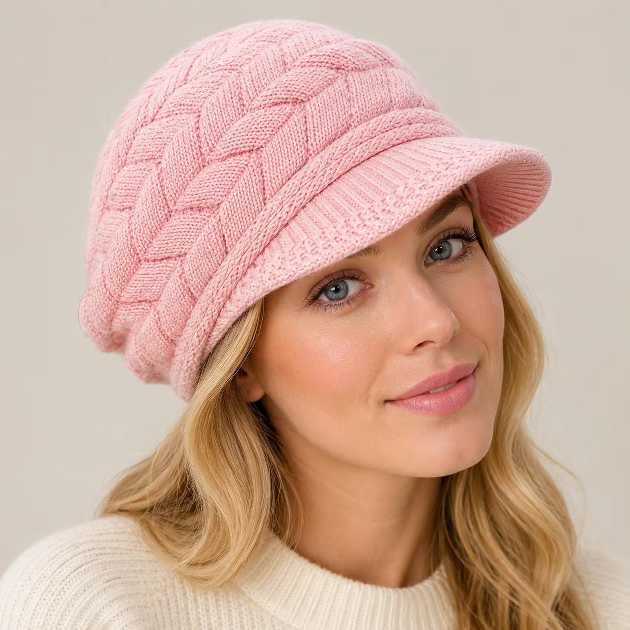 Women's Brim Scarf Beanie – Jacquard Weave Retro Beret Hat