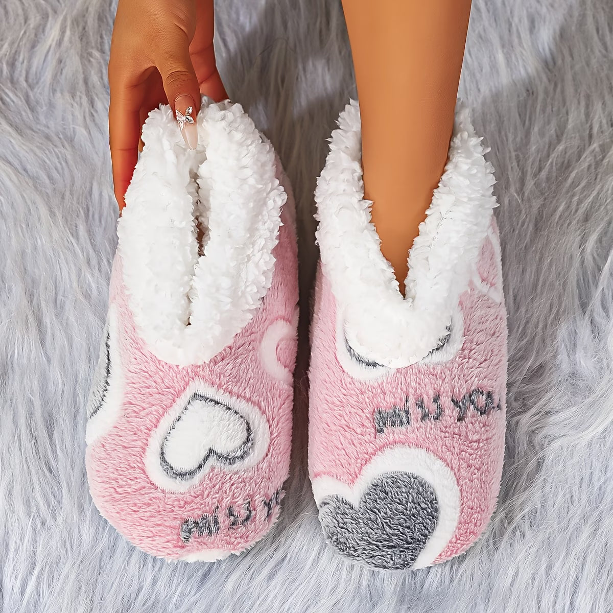 Women's Home Slippers – Soft Heart-Print Indoor Slippers