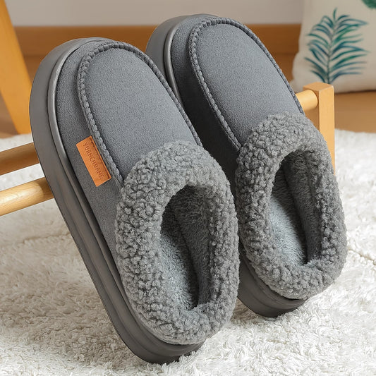 Men's Soft Plush Home Slippers – Minimalist Letter Design, Large Sizes