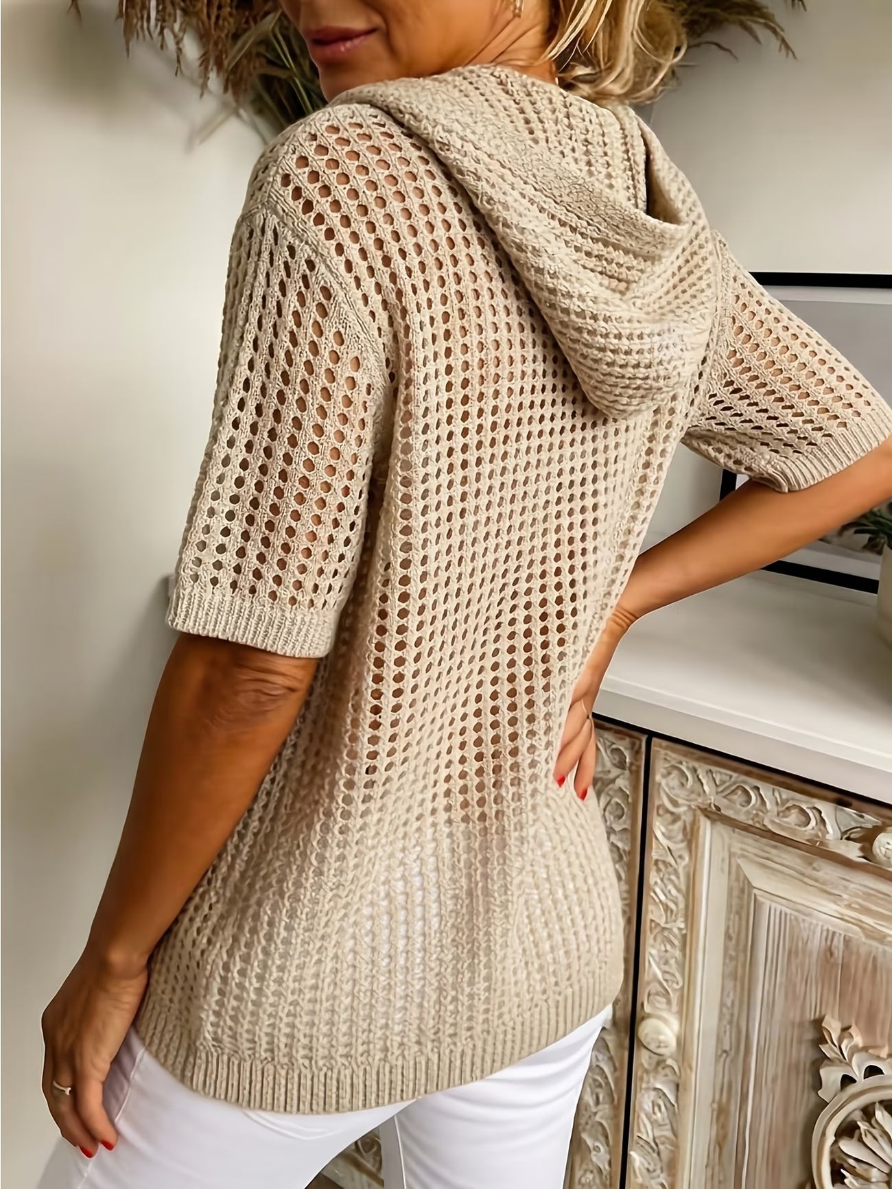 Women's Hooded Cutout Beach Cover-Up | Short Sleeve Drawstring