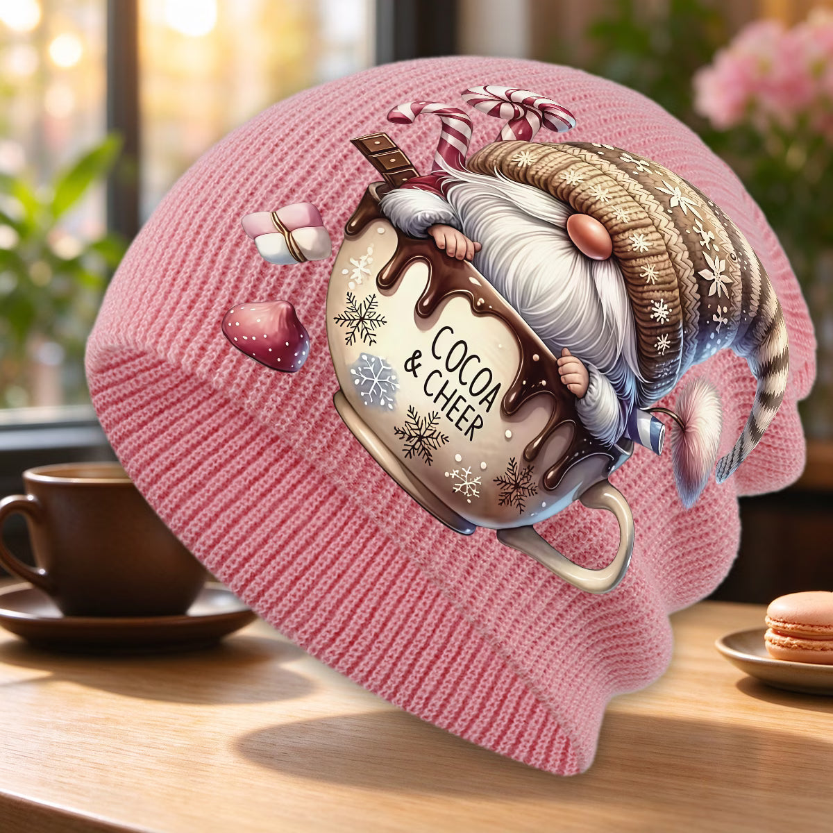 Christmas Cocoa Gnome Print Unisex Beanie