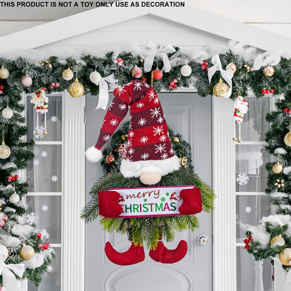 Rustic Farmhouse Christmas Wreath – Santa & Snowflakes Resin Door Hanging Decoration