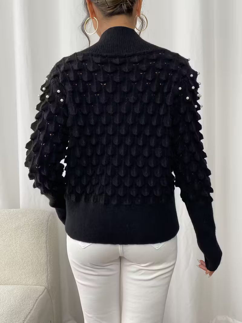 Women'S Elegant V-Neck Sweater with Rhinestone Embellishments