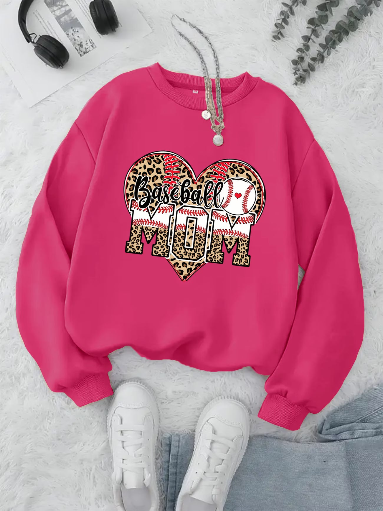 Baseball Letter Pattern Printed Fashion Round Neck Sweater