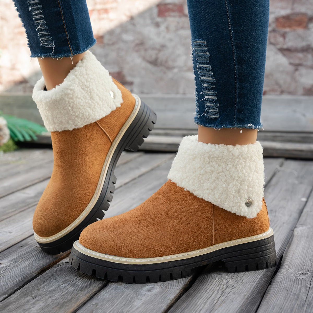 Women's Winter Fringed Snow Boots – Fleece-Lined Thick Sole Short Boots