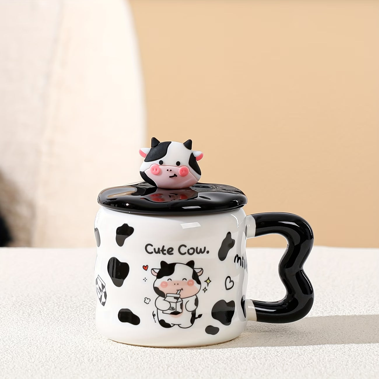 Ceramic Coffee Mug with Lid and spoon,