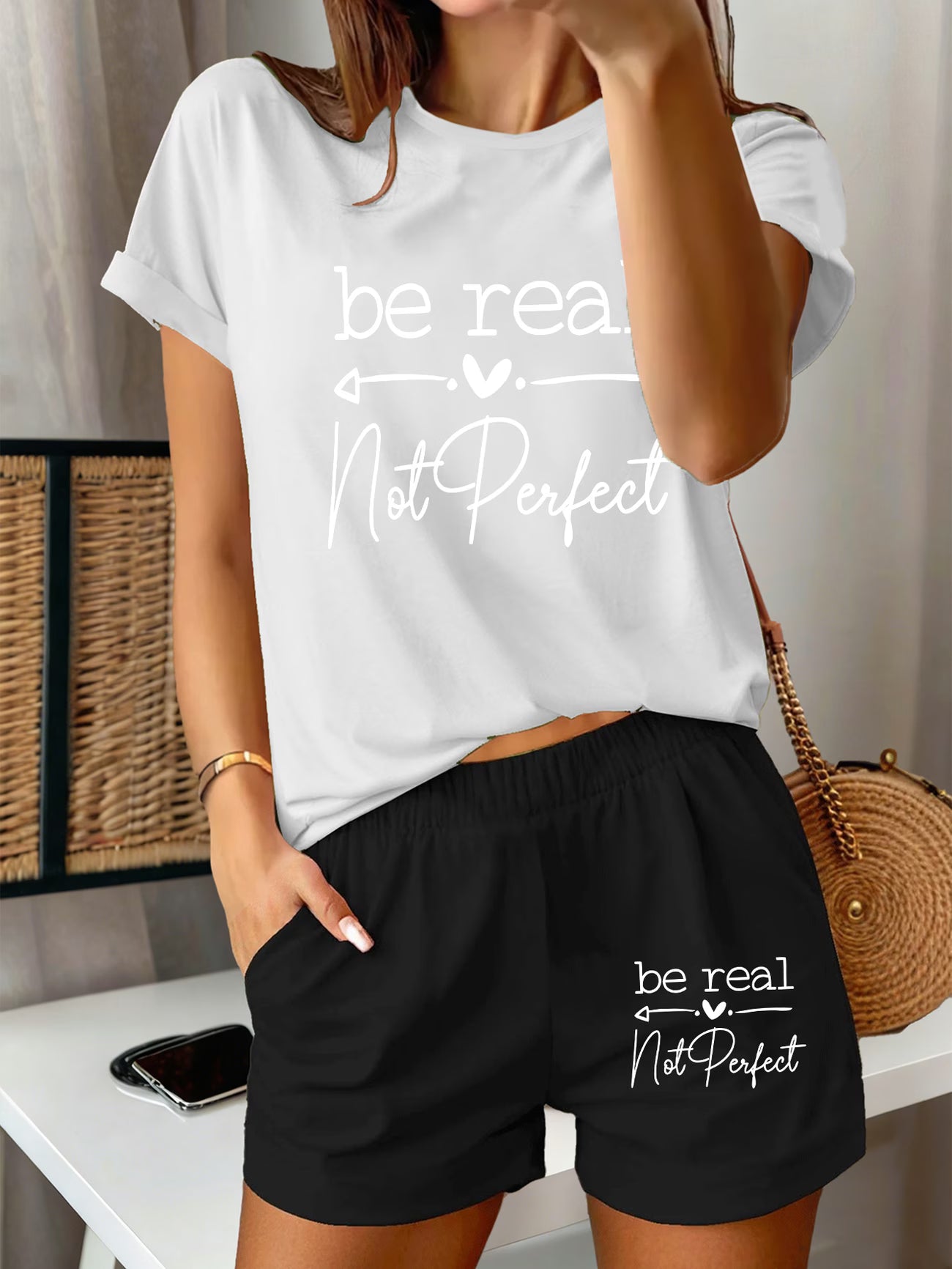 Be Real Not Perfect Loose-Fit Short-Sleeve Top & Shorts Set