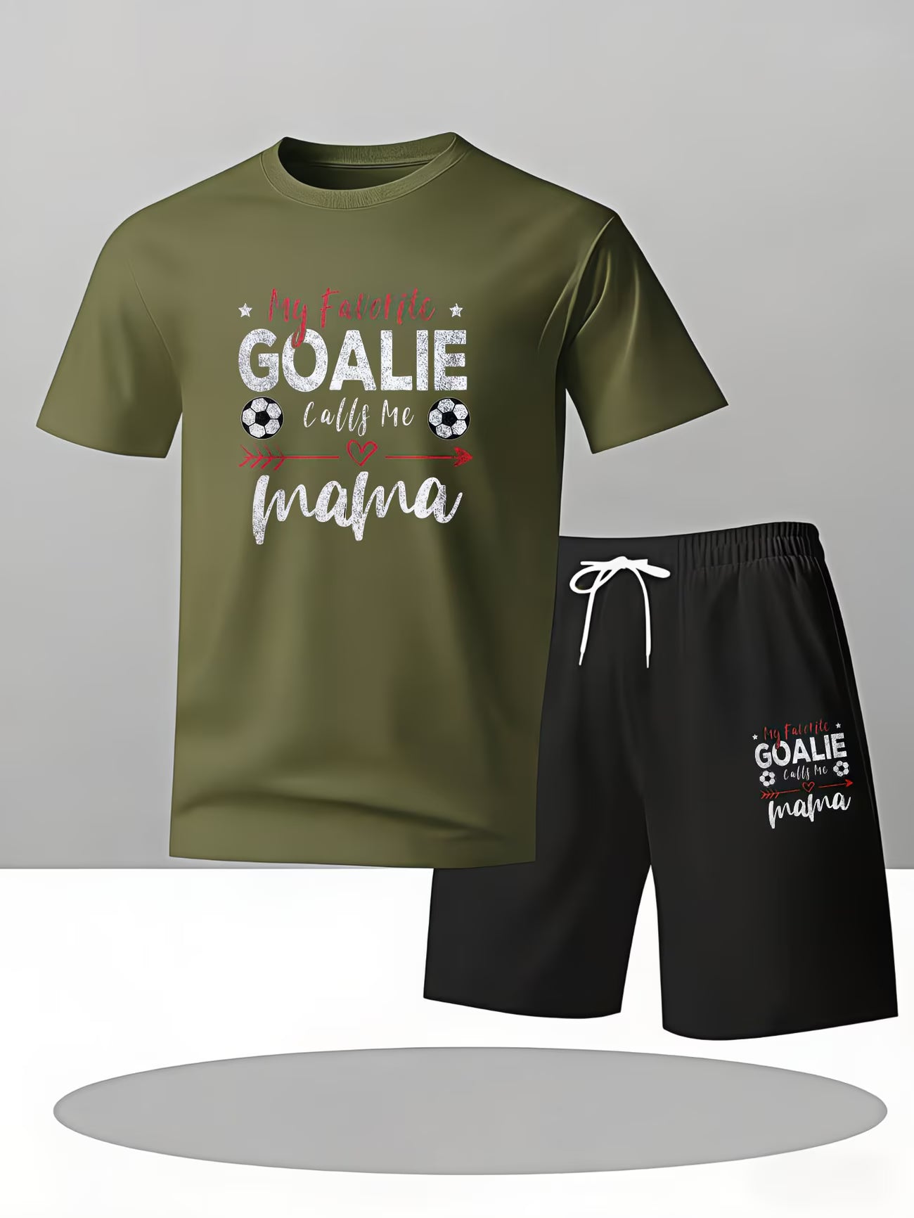 'My Favourite Goalie Calls Me Mama' Men's Sporty Matching T-Shirt Set