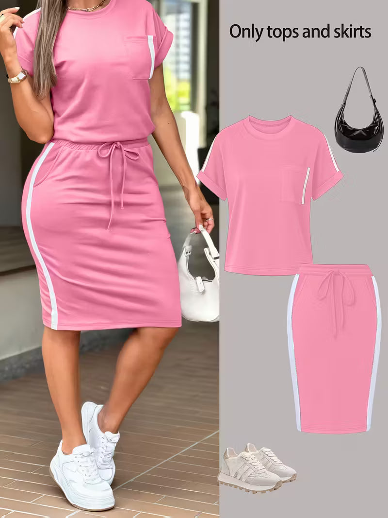 Shoulder T-Shirt Paired with a Chic Bodycon Skirt Set