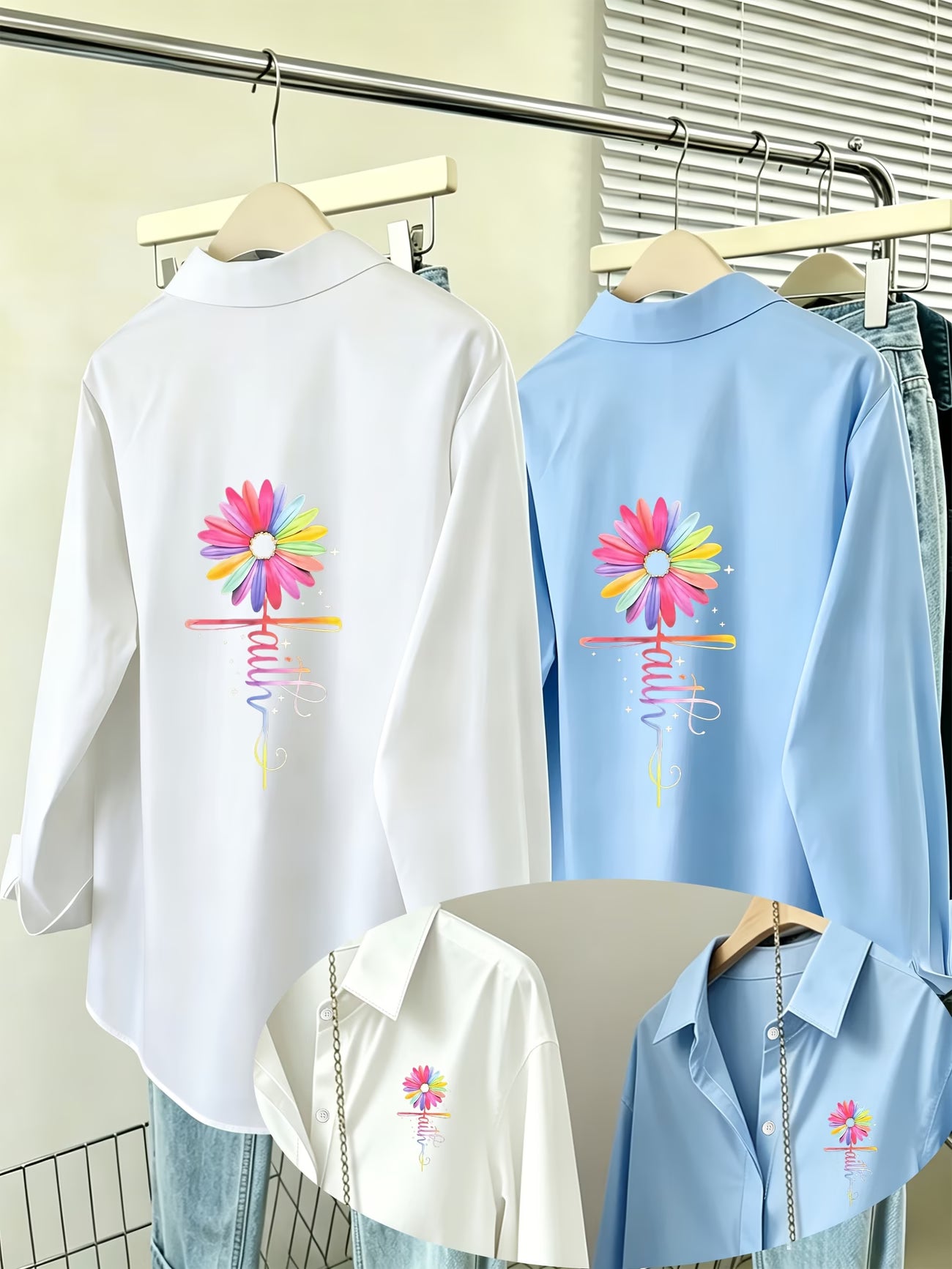 [2-Piece Set] Rainbow Daisy Faith Women's Shirt