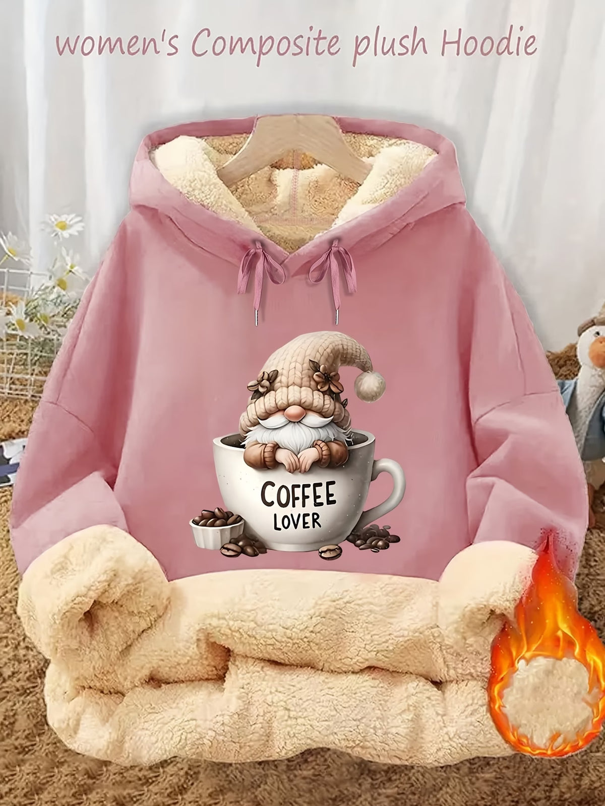 Women's Fleece-Lined Hoodie with Drawstring & Pockets