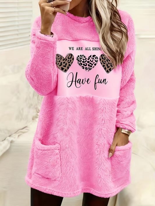 Women's Leopard Print Plush Sweatshirt Dress