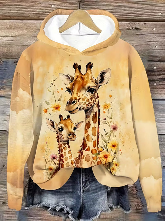 Women's Hoodie - Soft Pastel giraffe print Sweatshirt,