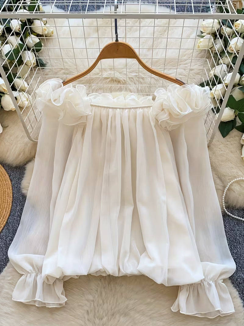 Women's Elegant Off-the-Shoulder Chiffon Blouse