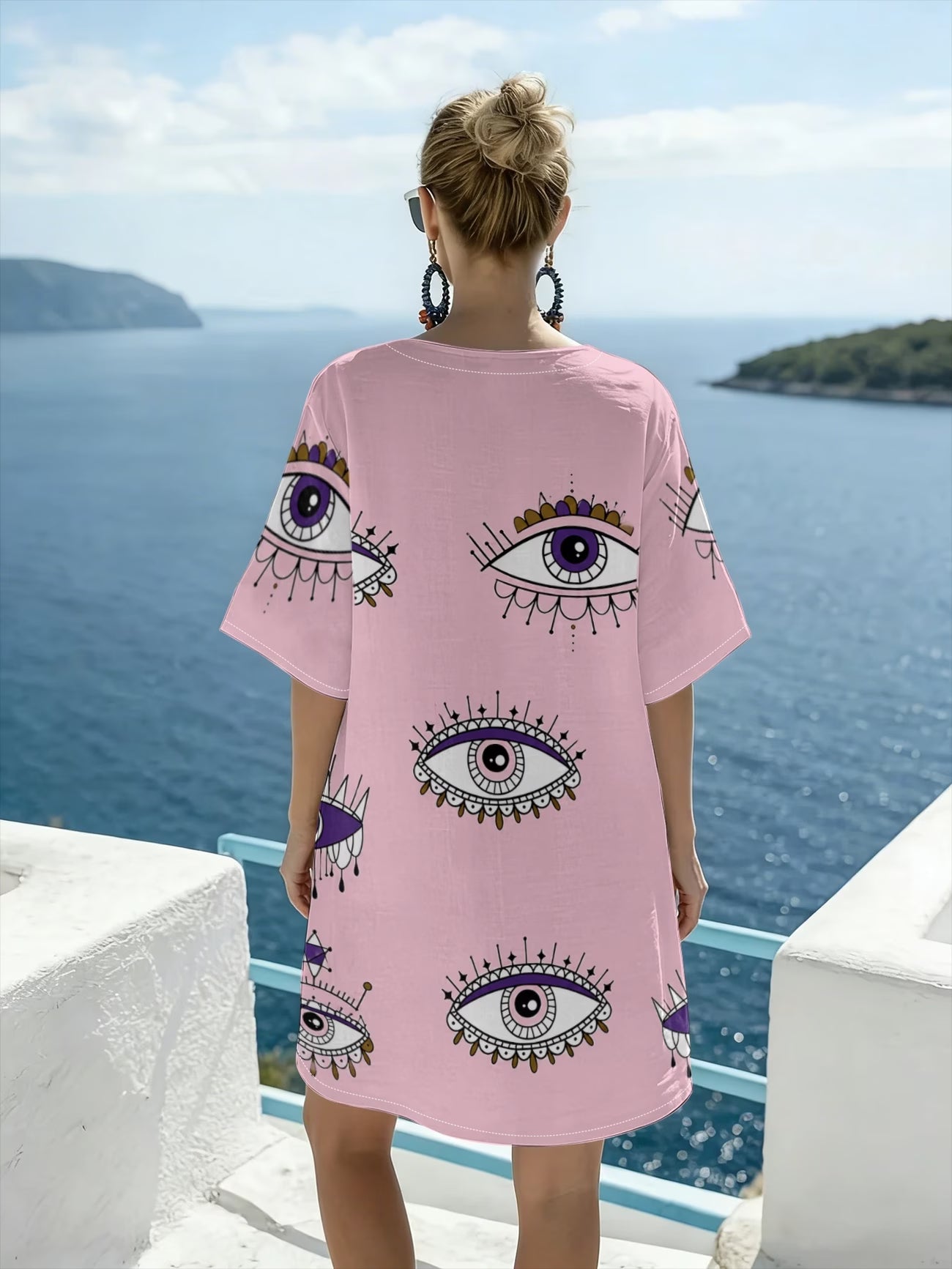 Mysterious Eye Print Full-Body Themed Beach Dress