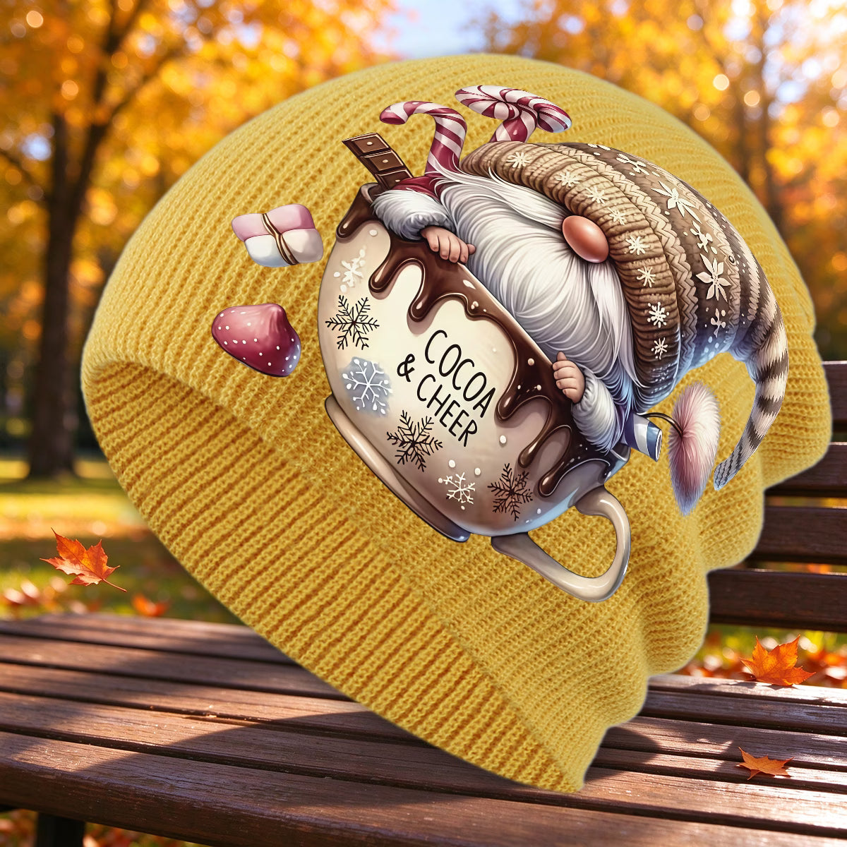 Christmas Cocoa Gnome Print Unisex Beanie