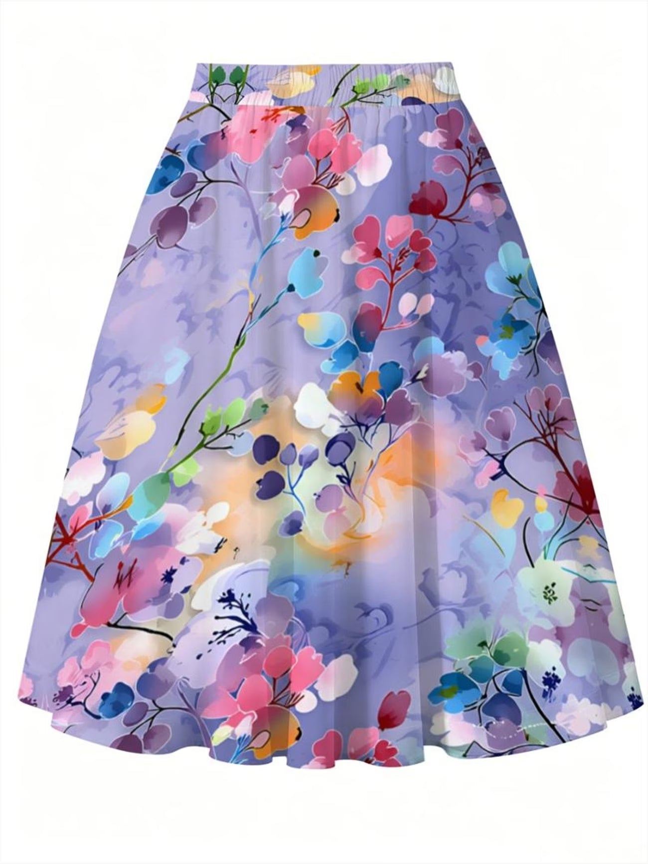 Women's Fashion Midi Skirt – Vibrant Abstract Floral Print
