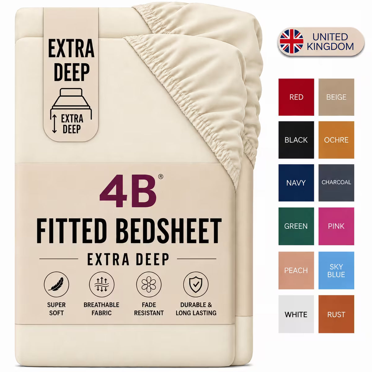 4B Deep Pocket Fitted Sheet – Durable, Easy Care & Secure Mattress Fit