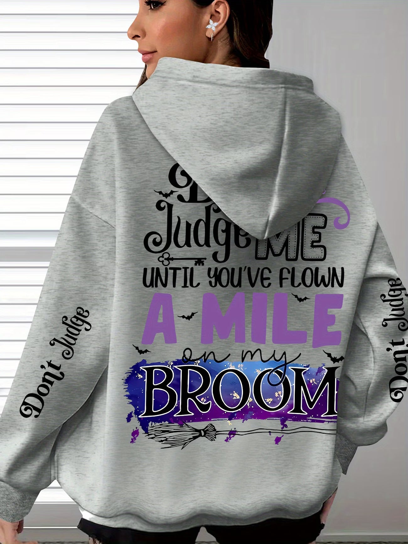 Women's Witchy Hooded Sweatshirt – Pastel Pink Witch Quotes & Broomstick Design