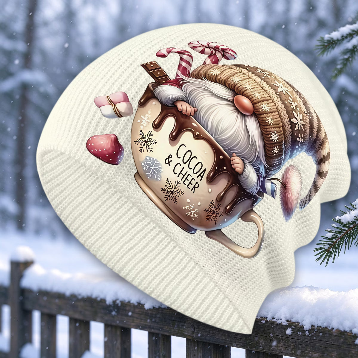 Christmas Cocoa Gnome Print Unisex Beanie