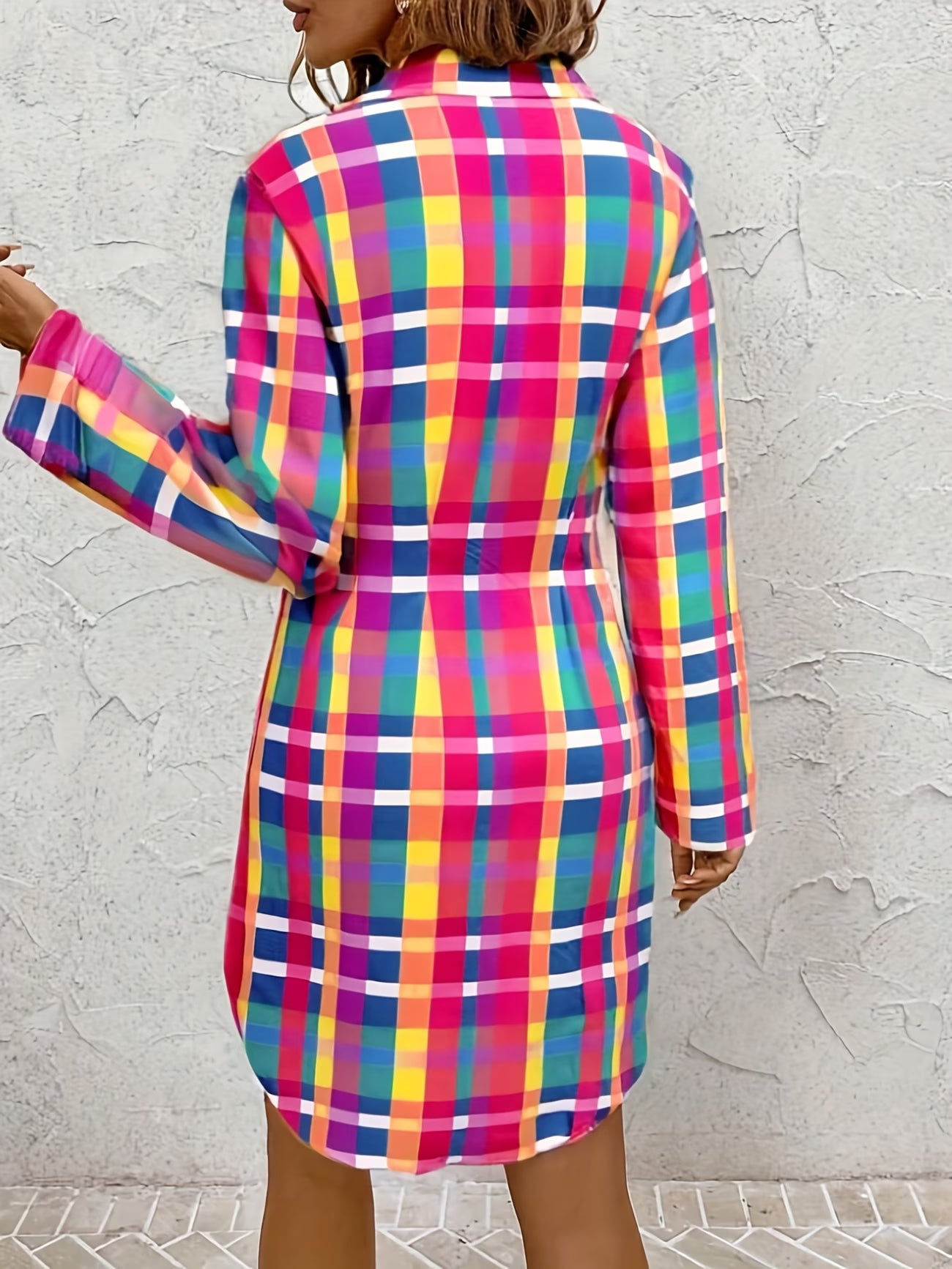 Women's Plaid A-Line Button Shirt Dress – Knee-Length Flared Hem
